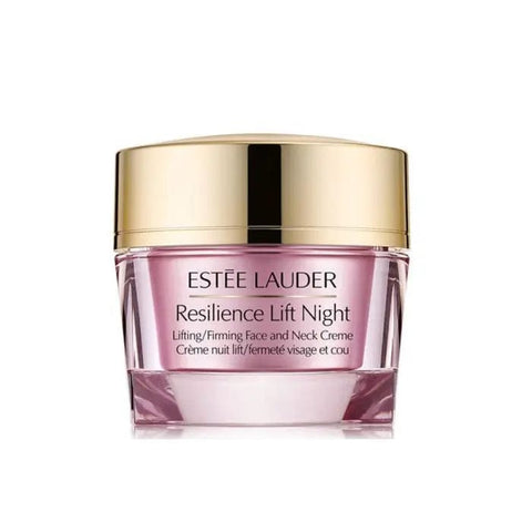 Estee Lauder Resilience Lift Night Face and Neck Creme in 50ml jar, firming and lifting skincare by Jag Couture London - New York.