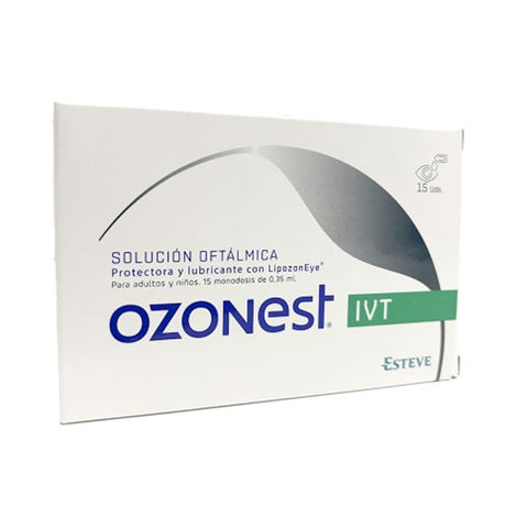 Jag Couture London New York Esteve Ozonest IVT ophthalmic solution bottles, 15 x 0.35ml, with clear labels and packaging.