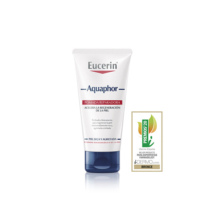 Eucerin Aquaphor Reparative Ointment in 45g jar, shown with the product label and packaging.