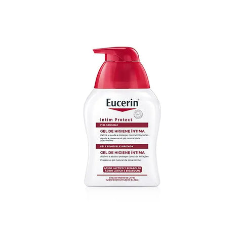 Eucerin Intimate Hygiene Wash Protection Fluid in 250ml bottle, gentle skincare product for intimate hygiene.