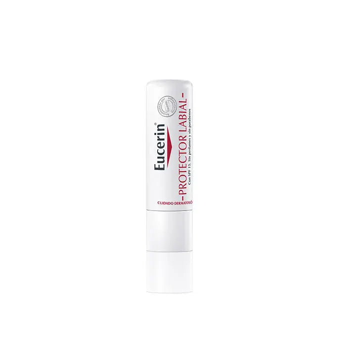 Eucerin Lip Active lip balm in 4.8g container, displayed with branding from Jag Couture London and New York.