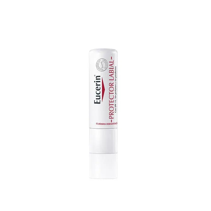 Eucerin Lip Active lip balm in 4.8g container by Jag Couture London - New York, showing the product packaging.