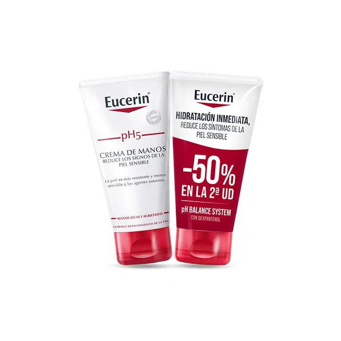 Eucerin Ph5 Hand Cream 2x75ml bottles with nourishing cream for sensitive, dry hands by Jag Couture London New York
