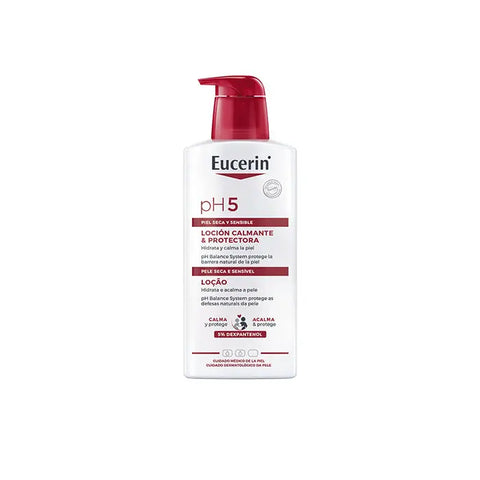 Eucerin Ph5 lotion for sensitive skin in a 400ml bottle, designed for gentle skin hydration by Jag Couture London New York.