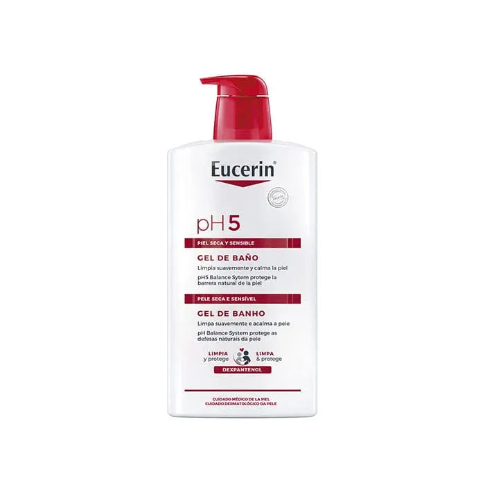 Eucerin Ph5 shower gel in a 1000ml bottle, featuring a clear, gentle formula for skin hydration, branded by Jag Couture London - New York