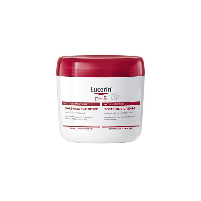 Eucerin Ph5 Skin-Protection Nutritive Balm 450ml jar with white lid and label, displayed on a clean background.