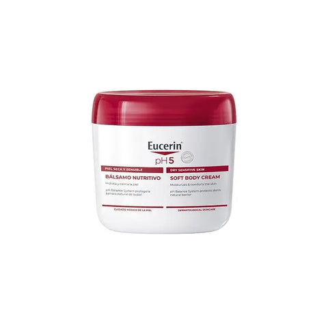 Eucerin Ph5 Skin-Protection Nutritive Balm 450ml in jar with white lid, smooth balm surface, on a neutral background.