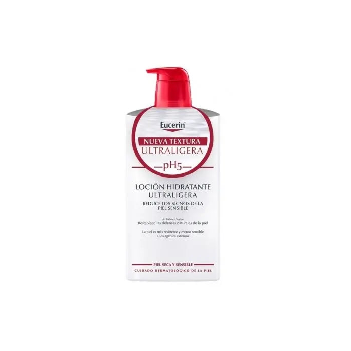 Eucerin Ph5 Ultra Light Lotion 1000ml bottle with pink and white packaging, displayed on a clean background.