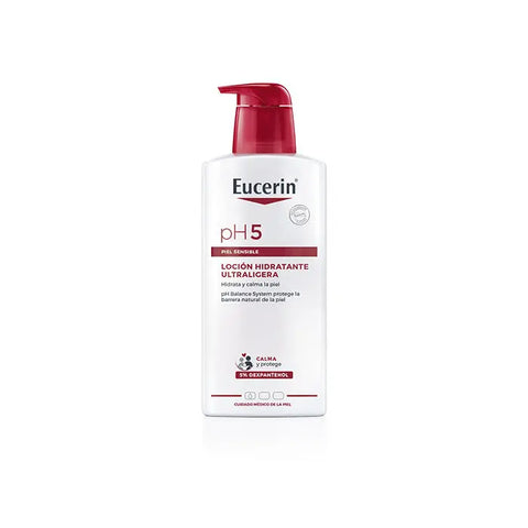 Eucerin Ph5 Ultra Light Lotion 400ml bottle with label, designed for sensitive skin, displayed on a plain background.