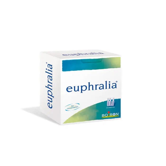 Euphralia Eye Drops by Boiron in a box of 20 single-dose vials, designed for soothing eye relief, by Jag Couture London New York