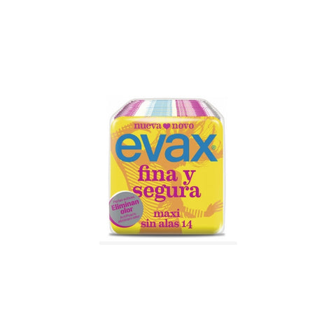 Evax Fina & Segura Maxi panty liners without wings, 14 units, shown in the product image.