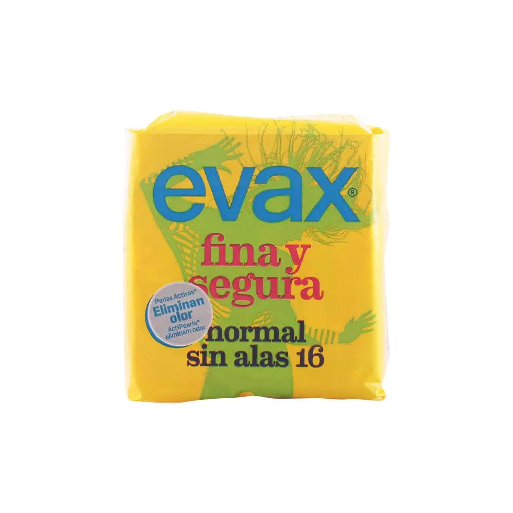 Evax Fina & Segura normal sanitary towels pack of 16 by Jag Couture London New York, showing the product packaging and towels
