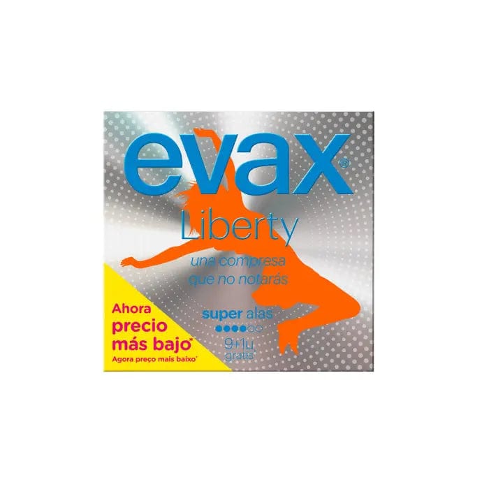 Evax Liberty Super With Wings sanitary towels by Jag Couture London New York, 9+1 pack, individually wrapped feminine hygiene product