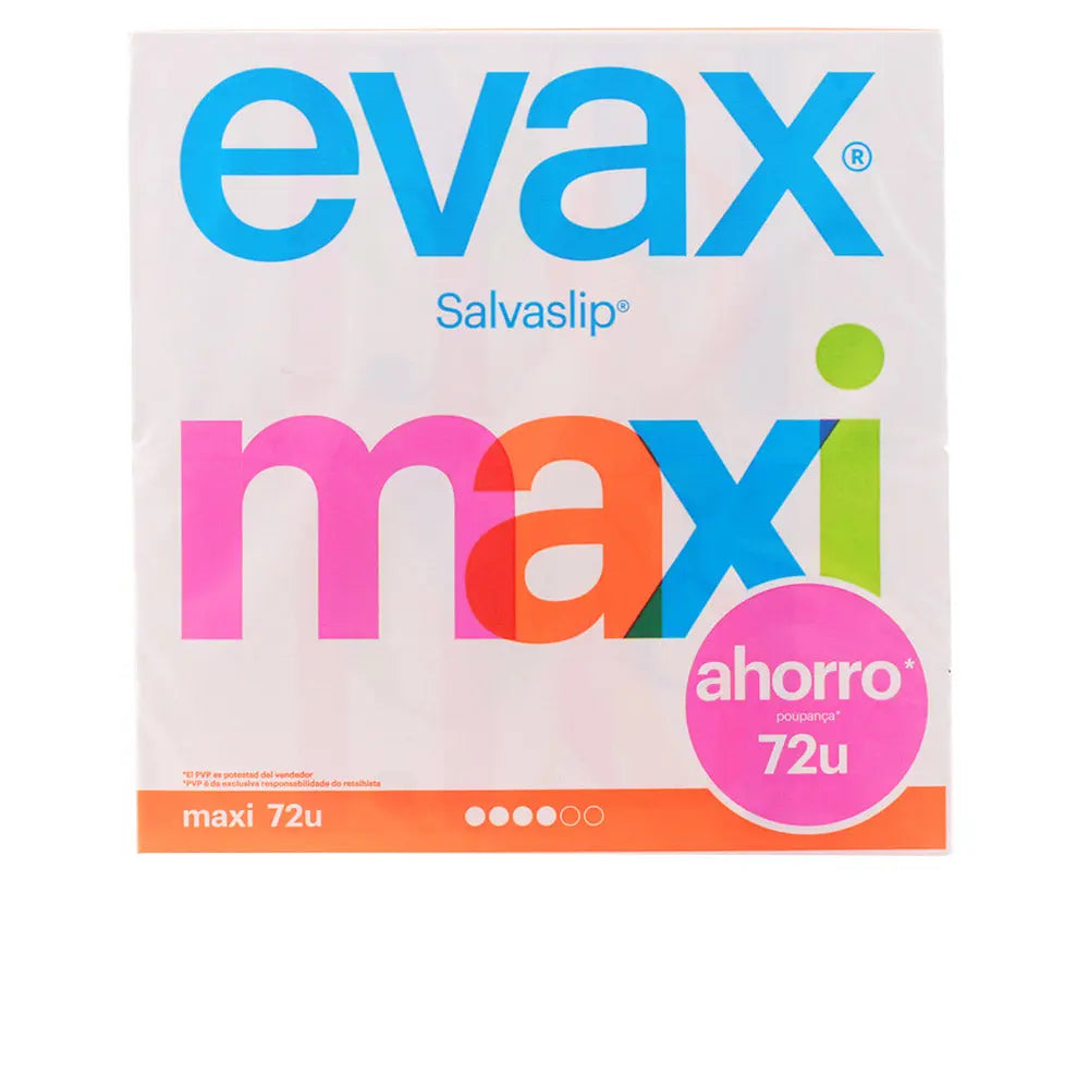 Evax Salva Slip Maxi pantyliners in a pack of 72, lightweight and discreet feminine hygiene products by Jag Couture London New York.
