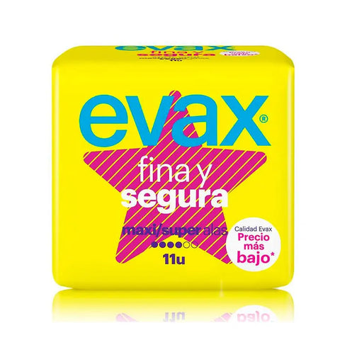 Evax Thin & Safe Pads Super 11U by Jag Couture London - New York, showing a package of feminine hygiene pads with discreet packaging.