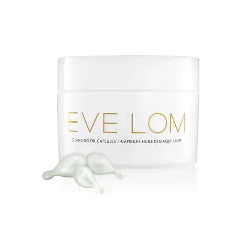 Eve Lom Cleansing Oil capsules by Jag Couture London featuring 50 capsules for skincare in a sleek container