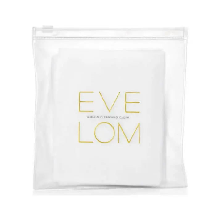 Set of three Eve Lom Muslin Cleansing Cloths by Jag Couture London, soft, breathable fabric for gentle facial cleansing.