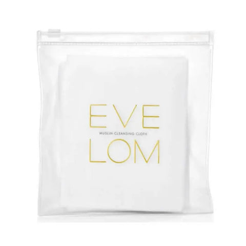 Set of three Eve Lom Muslin Cleansing Cloths by Jag Couture London, soft, breathable fabric for gentle facial cleansing.