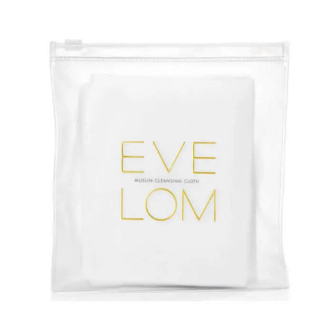 Set of three Eve Lom Muslin Cleansing Cloths by Jag Couture London for gentle facial cleansing and exfoliation.