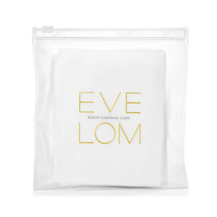 Set of three Eve Lom Muslin Cleansing Cloths by Jag Couture London - New York, soft and breathable for gentle facial cleansing.