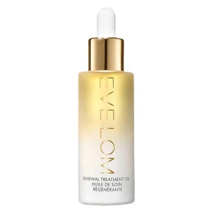 Eve Lom Renewal Treatment Oil 30ml by Jag Couture London features a sleek glass bottle with a dropper cap, ideal for nourishing skin.