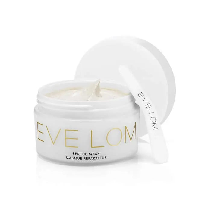 Eve Lom Rescue Mask in 100ml jar, shown with sleek packaging, designed to rejuvenate and detoxify the skin.