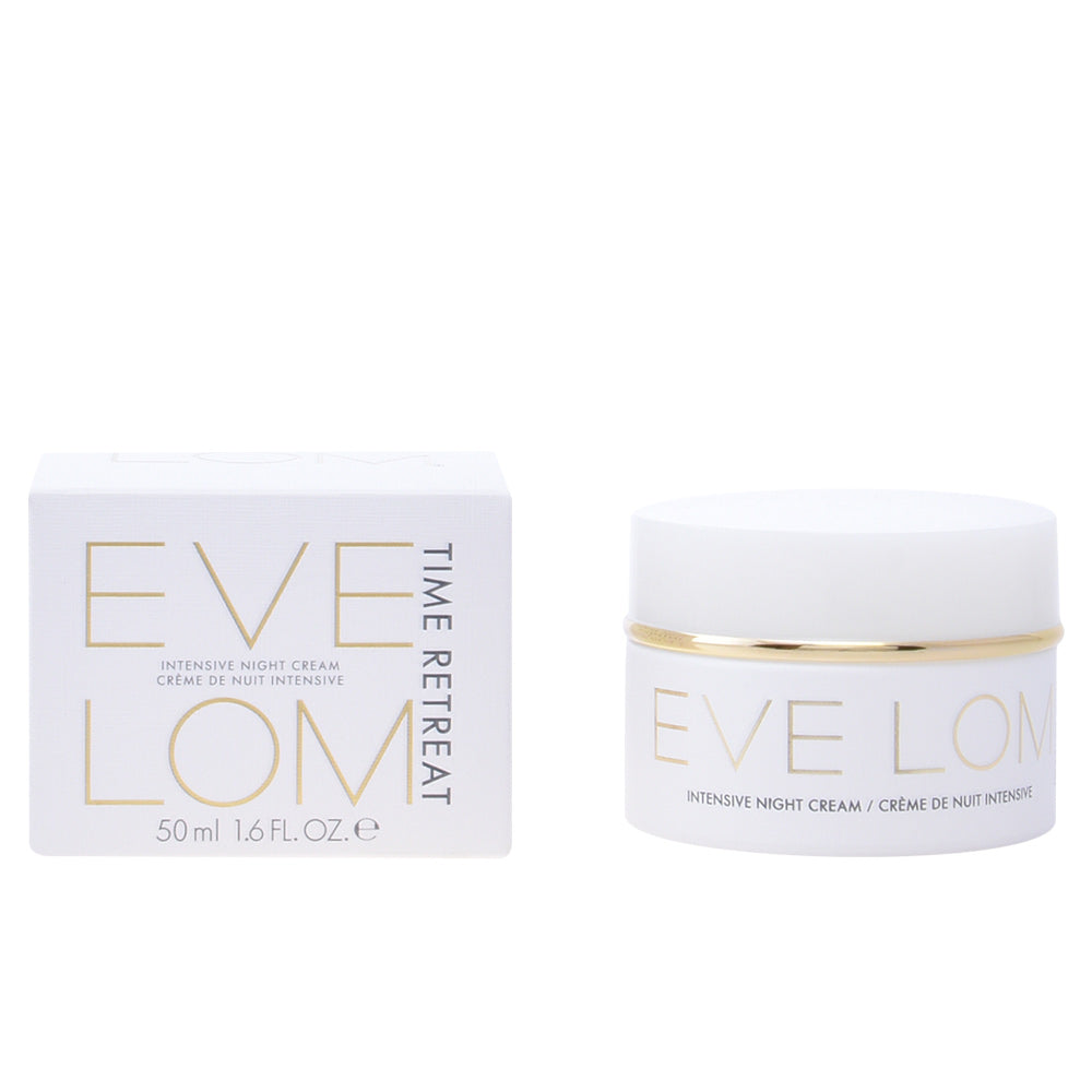 Eve Lom Time Retreat Intensive Night Cream 50ml jar with white lid and sleek packaging, designed for skincare and anti-aging.