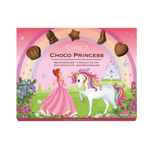 Solid milk chocolate Princess pieces by Jag Couture London - New York in a carton, featuring detailed princess-shaped chocolates.