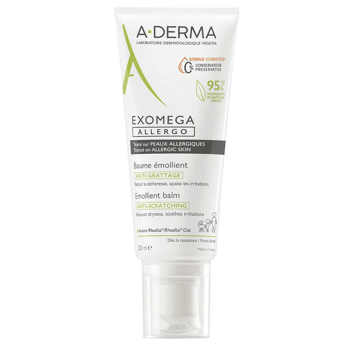 Jag Couture London New York Exomega Allergo Emollient Balm 200ml tube for soothing and moisturizing sensitive skin.