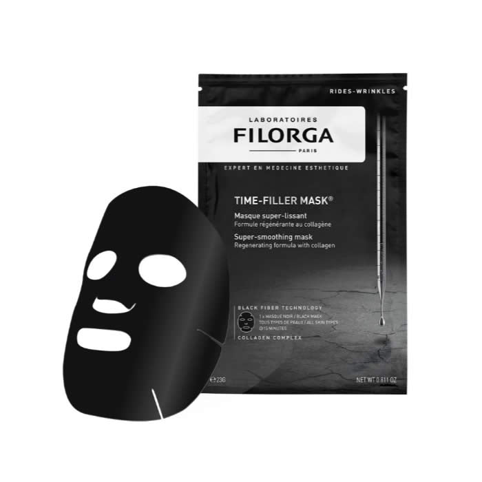 Jag Couture London - New York Filorga Time Filler Mask Super Smoothing Black Mask on a skincare display