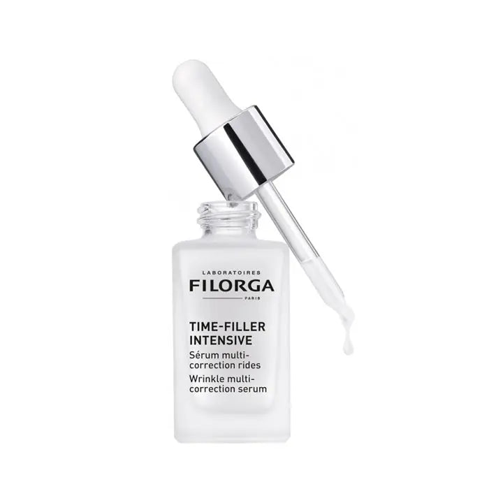 Filorga Time-Filler Wrinkle Multi-Correction Serum 30ml in a sleek bottle, designed to reduce wrinkles and improve skin elasticity.
