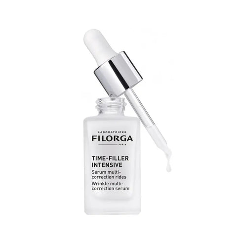 Filorga Time-Filler Wrinkle Multi-Correction Serum 30ml in a sleek bottle, designed to reduce wrinkles and improve skin elasticity.