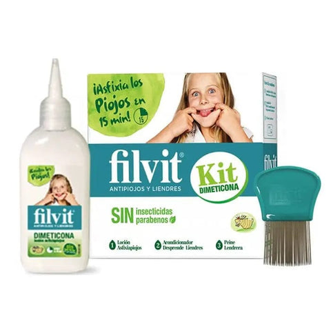 Set of three Filvit Dimeticona Anti-Lice Lotions in 125ml bottles by Jag Couture London - New York, shown in the image.