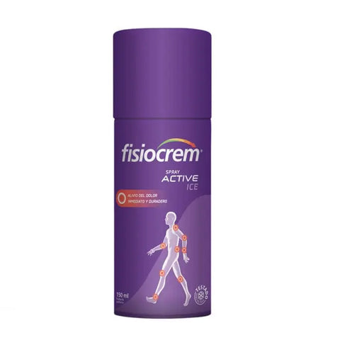 Fisiocrem Spray Active Ice 150ml by Jag Couture London - New York, featuring a white spray bottle with blue accents and product label.