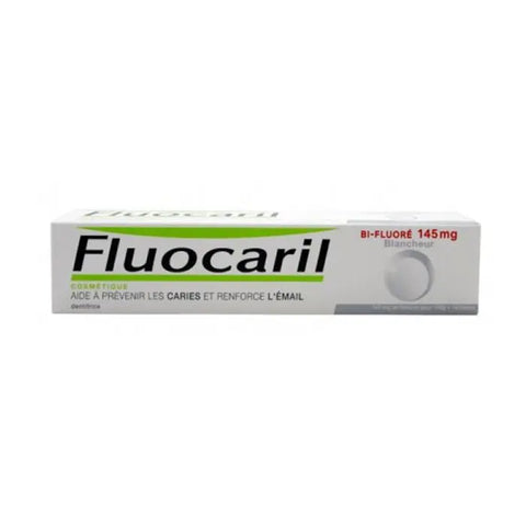 Jag Couture London - New York Fluocaril Bi-Fluoré whitening toothpaste 75ml tube with blue and white packaging.