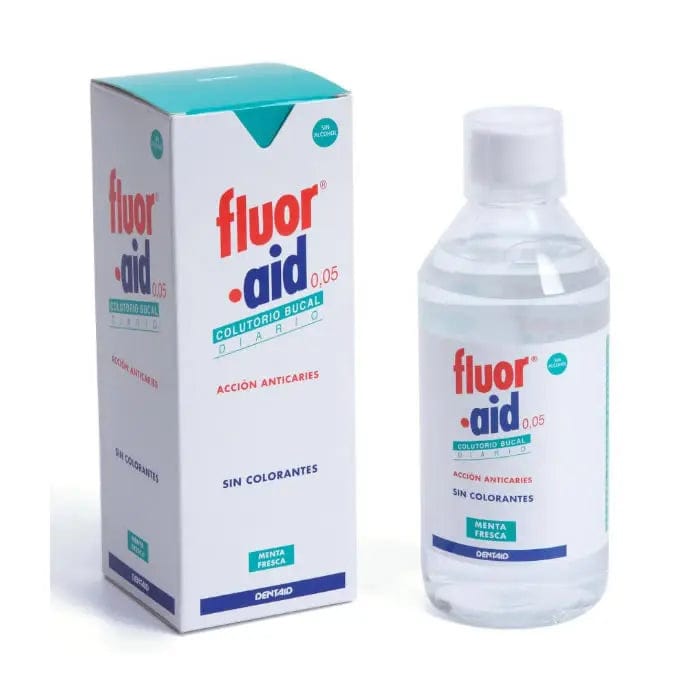 Jag Couture London New York Fluor Aid 0.05% daily mouthwash in a 500ml bottle, showing the label and packaging.