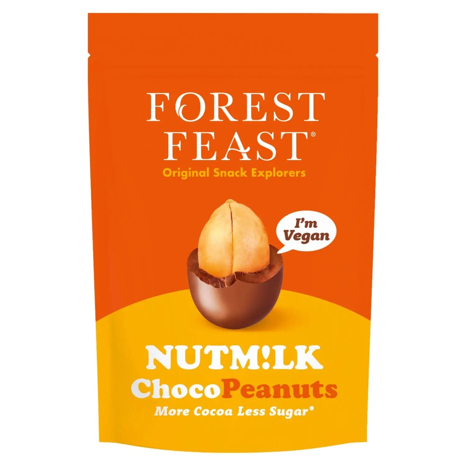 Jag Couture London - New York Forest Feast Nutm!lk Choco Peanuts in a share pack, showing chocolate-coated peanuts in a resealable bag.