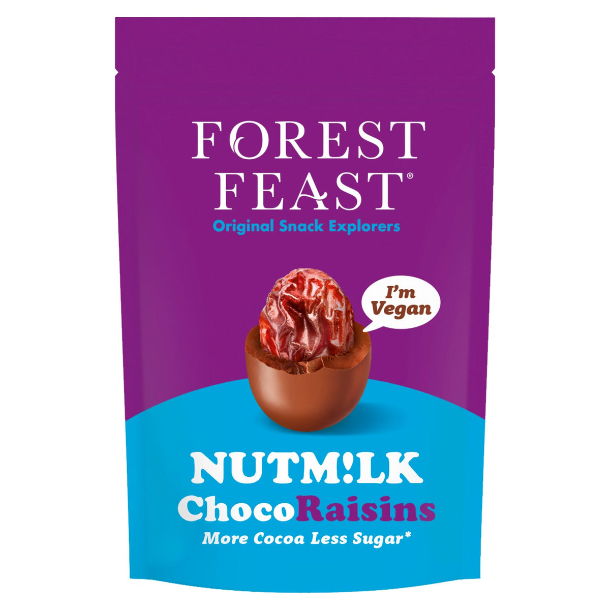 Jag Couture London-New York Forest Feast Nutm!lk Choco Raisins share pack with chocolate-coated raisins in a resealable bag.