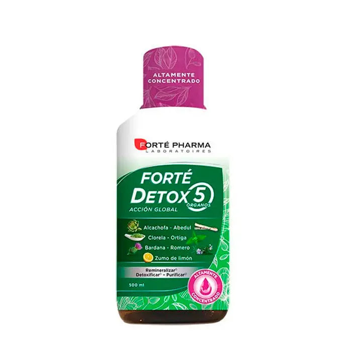 Jag Couture London detox supplement, Forté Pharma Detox 5 Organs 500ml, natural herbal remedy for cleansing and revitalizing.