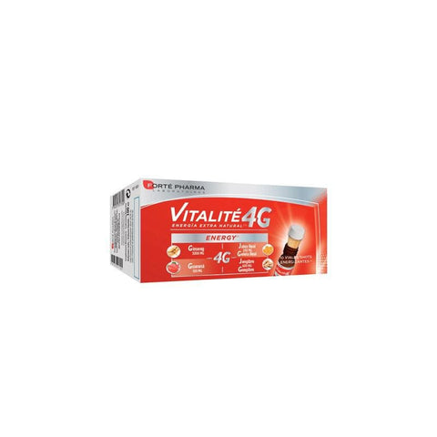 Jag Couture London-New York Forté Pharma Vitalité 4g Energy shot, 10 vials, close-up of the energetic supplement packaging