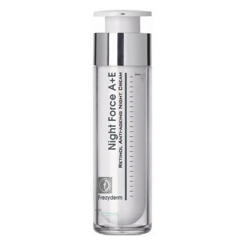 Frezyderm Night Force A+E Retinol Anti-Aging Night Cream in 50ml jar, designed for youthful skin renewal and anti-aging benefits.