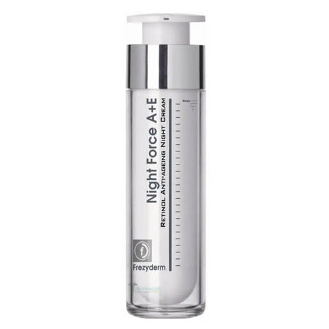 Frezyderm Night Force A+E Retinol Anti-Aging Night Cream in 50ml jar, designed to reduce wrinkles and improve skin renewal.