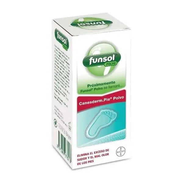 Funsol powder for excessive sweating and bad odor on feet, 60g, by Jag Couture London New York, shown in a clear container.