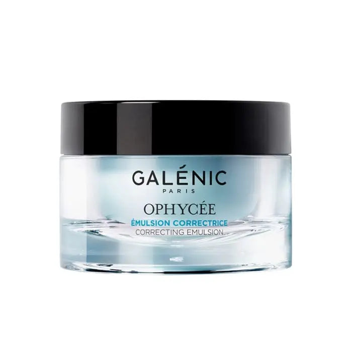 Galenic Ophycée Correcting Emulsion for normal to combination skin, 50ml, featuring a sleek white bottle with a pump dispenser.