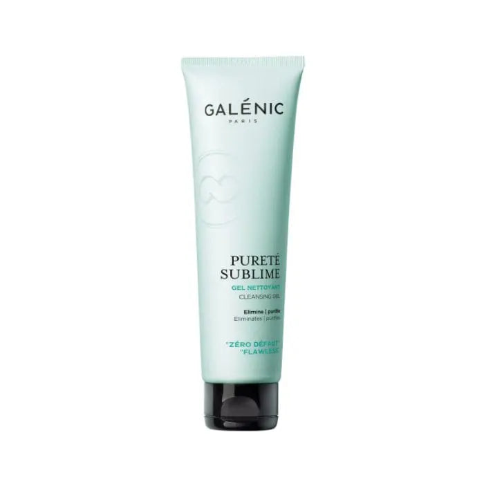 Galenic Pureté Sublime Cleansing Gel 150ml, a gentle facial cleanser with a clear gel texture, in a white tube with blue accents.