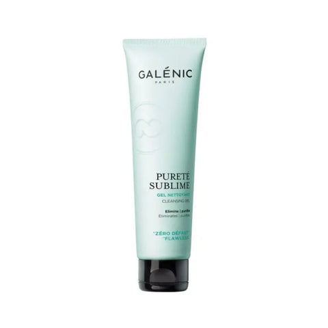 Galenic Pureté Sublime Cleansing Gel 150ml, a gentle facial cleanser with a clear gel texture, displayed in a sleek bottle.