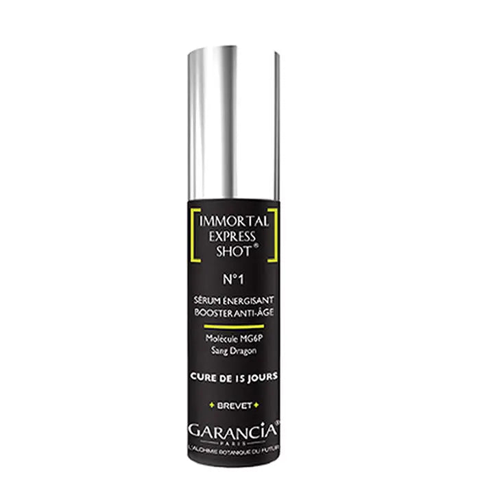 Garancia Immortal Express Shot nº1 energizing serum in a 15ml bottle, designed to revitalize and energize skin.