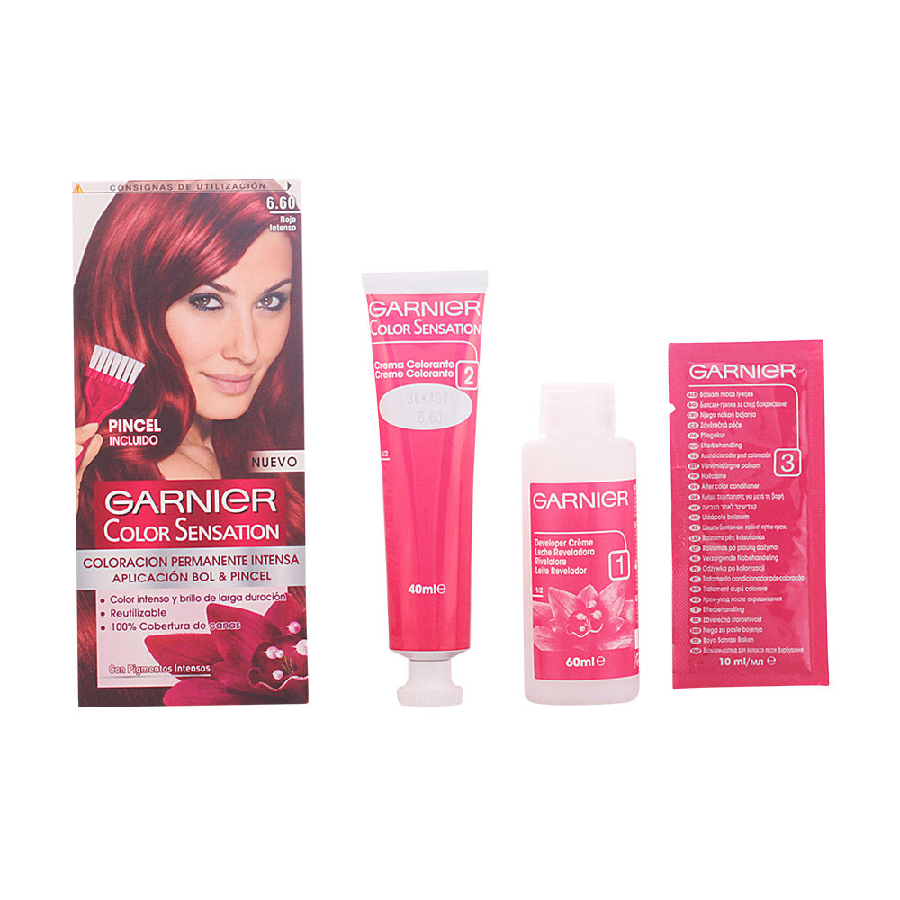 Jag Couture London - New York Garnier Color Sensation 6.60 Deep Red hair dye tube with color swatch on packaging.
