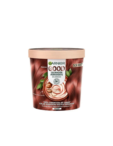 Garnier Good Coloración Permanente 5,5 Castaño Cereza hair dye in a box, featuring the product packaging from Jag Couture London - New York