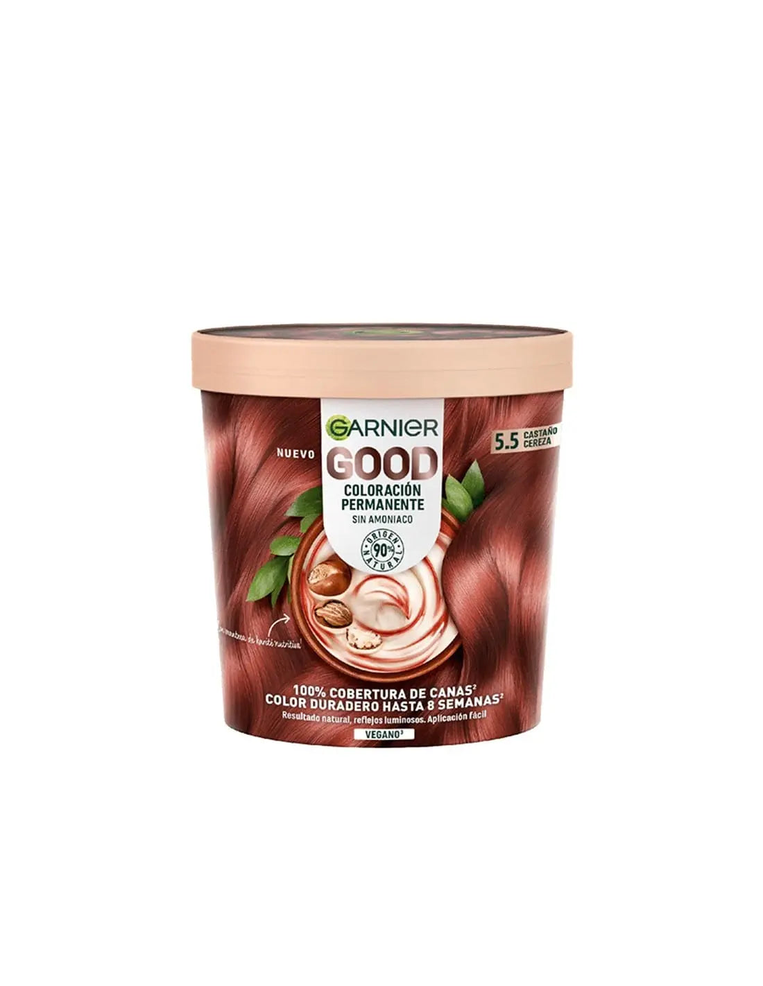 Garnier Good Coloración Permanente 5.5 Castaño Cereza hair dye tube from Jag Couture London New York, with vibrant cherry brown color